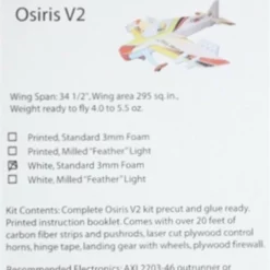 FFMOSIRISV2WS FANCY FOAM Osiris V2, White, Standard 3mm Foam Depron Kit