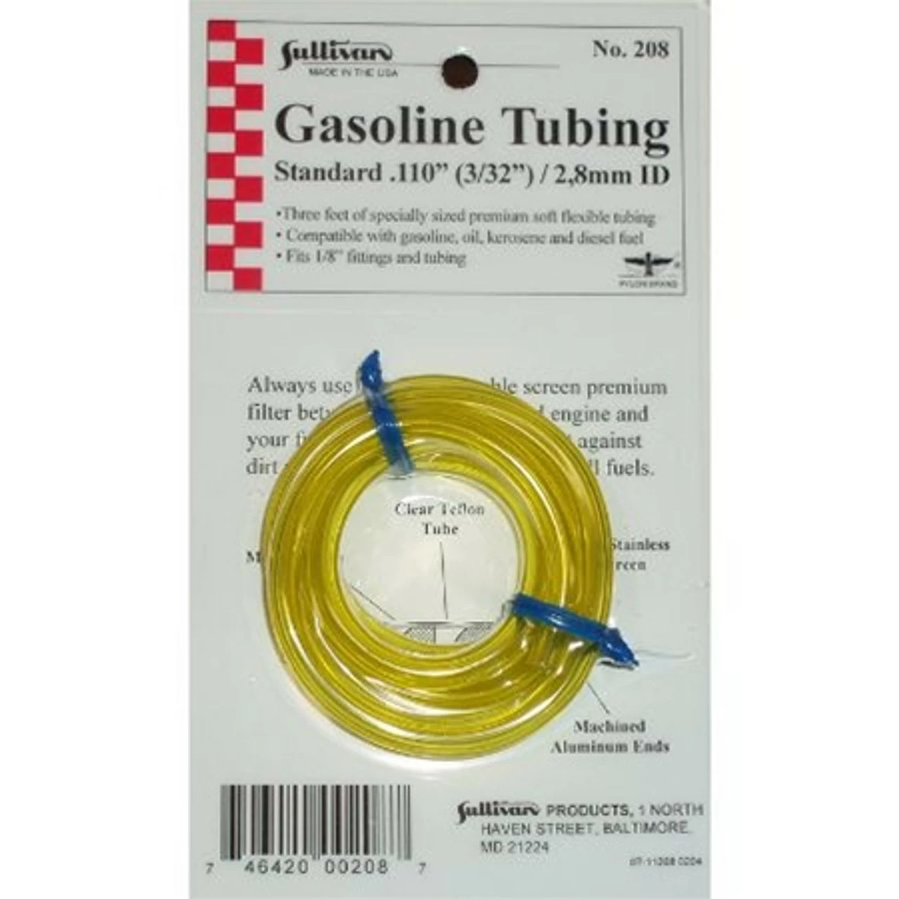 SUL208 Sullivan 7/64"ID .110" Gasoline Fuel Tubing Yellow 3Feet 1 SUL208 Sullivan 7/64"ID .110" Gasoline Fuel Tubing Yellow 3Feet