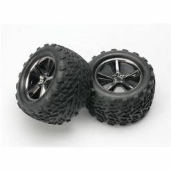 TRA5374A TRAXXAS Gemini Black Chrome Wheel W/ Talon Tire (2):E-Revo