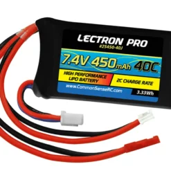 CSR2S450-40J COMMON SENSE RC Lectron Pro 7.4V 450mAh 2Cell 40C Lipo Battery With JST Connector