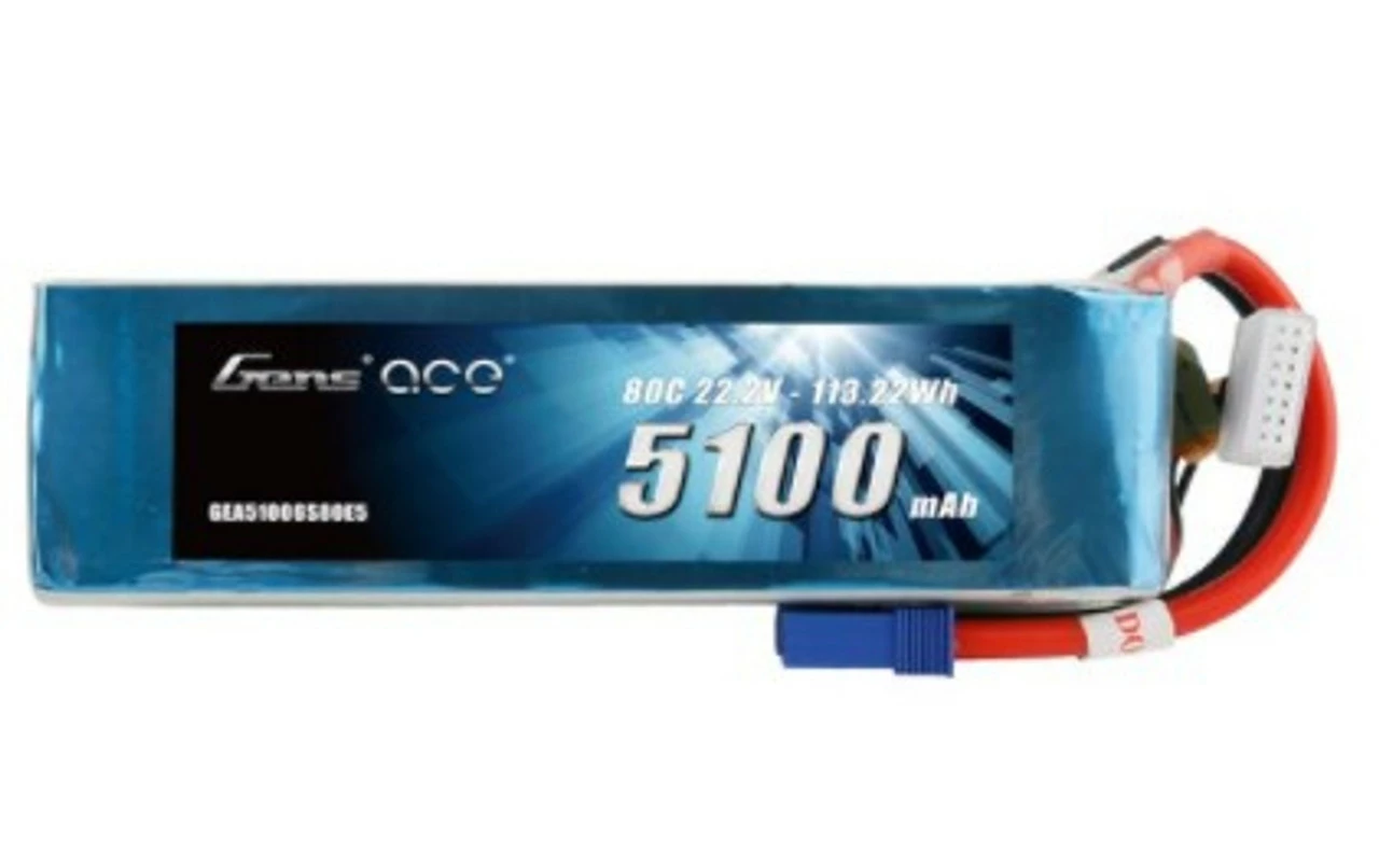 GA80C51006SEC5 Gens Ace 22.2V 80C 6S 5100mah Lipo Battery Pack With EC5 Plug 1 GA80C51006SEC5 Gens Ace 22.2V 80C 6S 5100mah Lipo Battery Pack With EC5 Plug