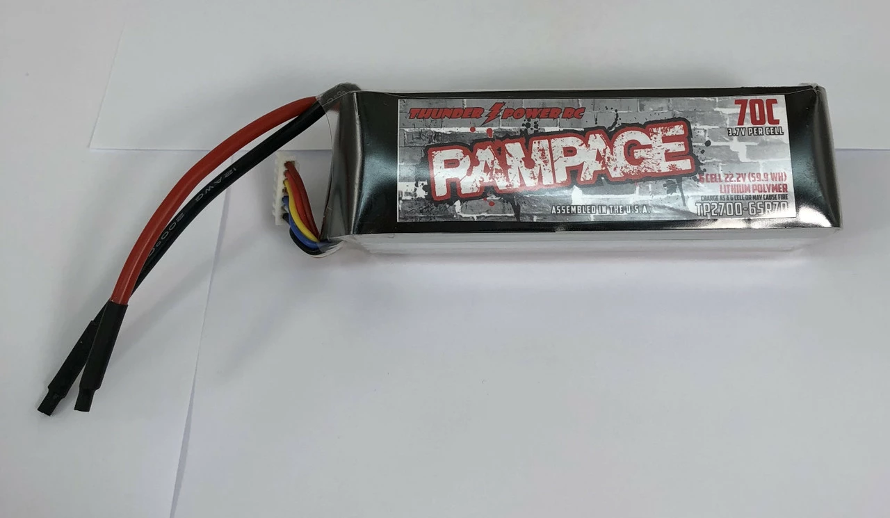 TP2700-6SR70 THUNDER POWER 2700MAH 6S 22.2V 70C RAMPAGE 1 TP2700-6SR70 THUNDER POWER 2700MAH 6S 22.2V 70C RAMPAGE
