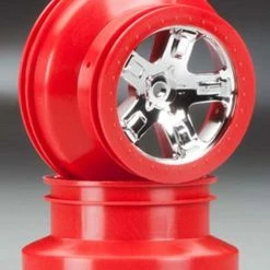 TRA5868 Traxxas SCT Front/Rear Wheel Red Chrome Beadlock (2)