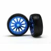 TRA7573R Traxxas Slick Tires And 12-Spoke Blue Chrome Wheels, Mounted (2): LaTrax Rally
